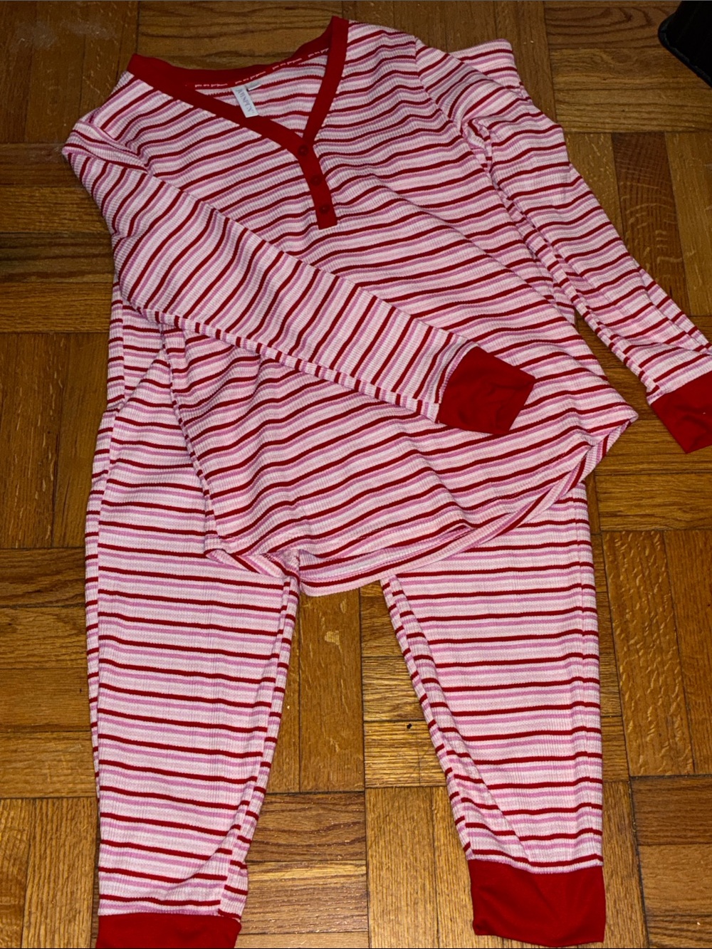 Joyspun Pink & Red Striped Ribbed Pajama Set, Size M
